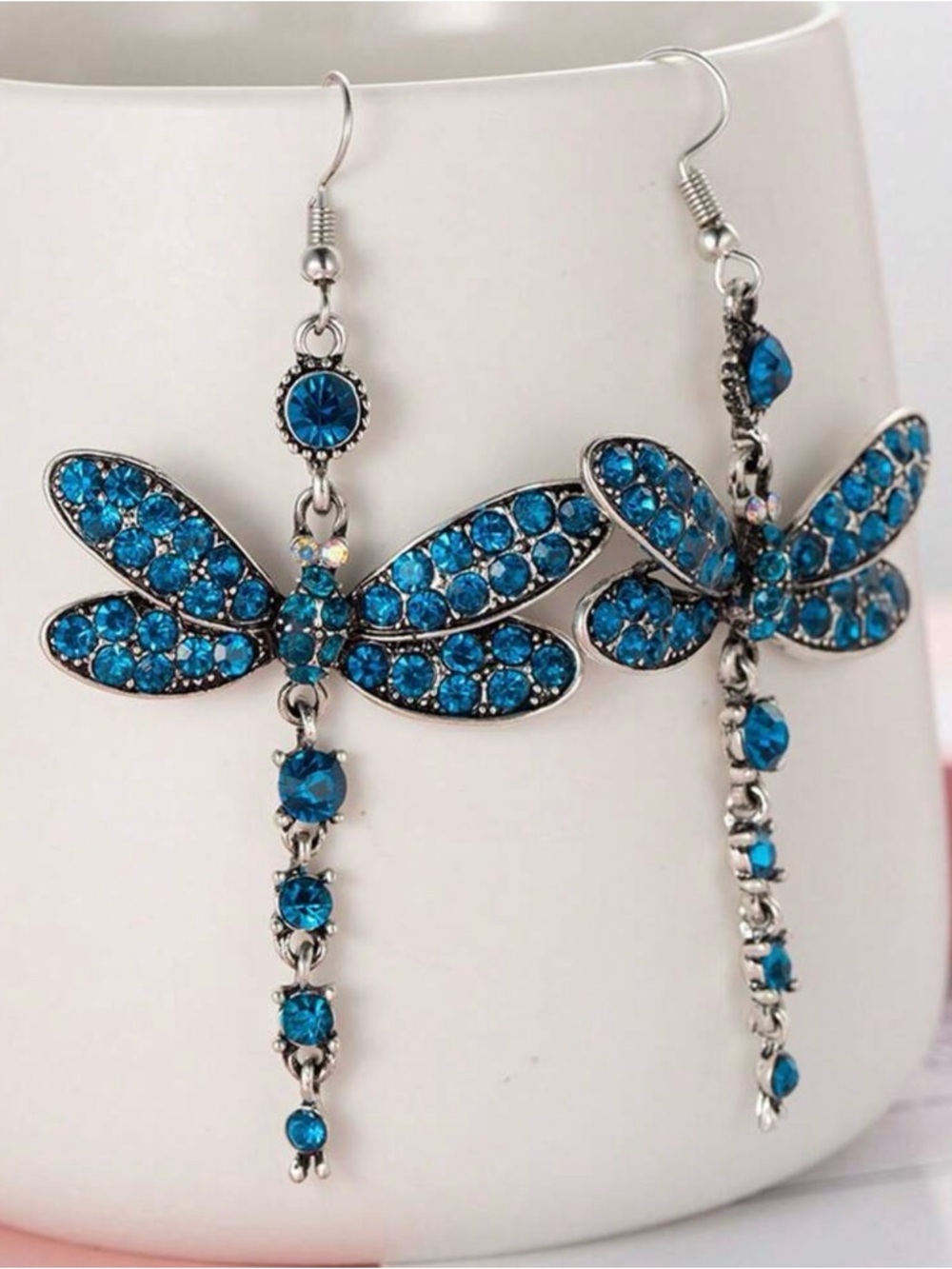 Blue Crystal Dragonfly Drop Earrings
